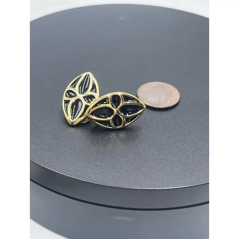 Authenticated Givenchy NY Vintage Black Enamel signed Gold‎ Tone Clip Earrings - Picture 15 of 16